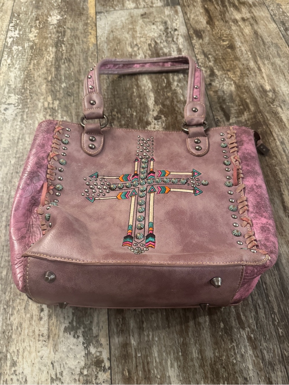 Studded Pink Western Cross Tote Bag